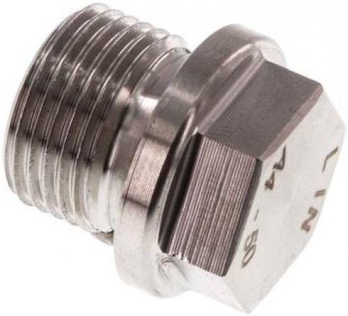 Verschlussstopfen Edelstahl V4A mit Außensechskant und Bund und zylindrischem Gewinde bis 40 bar, alle Größen