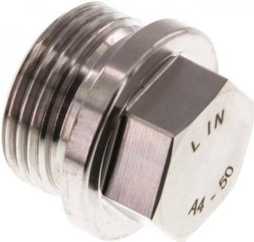 Verschlussstopfen Edelstahl V4A mit Außensechskant und Bund und zylindrischem Gewinde bis 40 bar, alle Größen