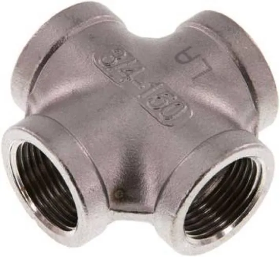 Kreuz-Stück Edelstahl 1.4408, Innengewinde (IG), 4-Wege-Verteiler, bis 16 bar