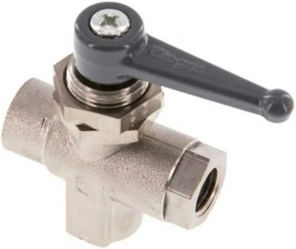 3-Wege T-Kugelhähne mit langem Griff – für Schalttafeleinbau, Messing vernickelt, PN 20, alle Größen