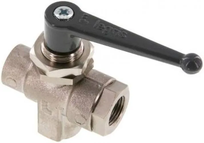 3-Wege T-Kugelhähne mit langem Griff – für Schalttafeleinbau, Messing vernickelt, PN 20, alle Größen