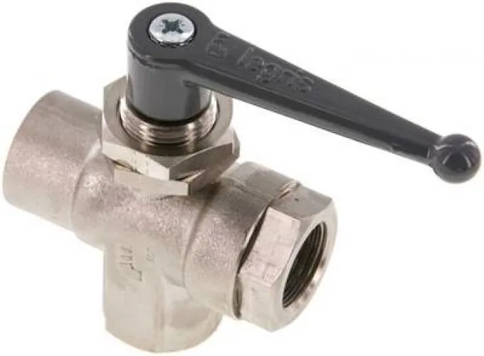 3-Wege T-Kugelhähne mit langem Griff – für Schalttafeleinbau, Messing vernickelt, PN 20, alle Größen