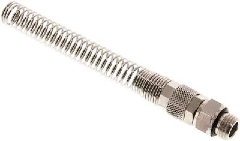 Gerade CK-Drehverschraubung zylindrisches Gewinde mit Knickschutzspirale Messing vernickelt 360° drehbar (alle Größen)