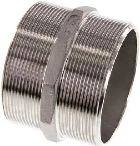 Doppelnippel aus Edelstahl 1.4571, zylindrisches Gewinde, druckfest bis 40 bar, alle Größen