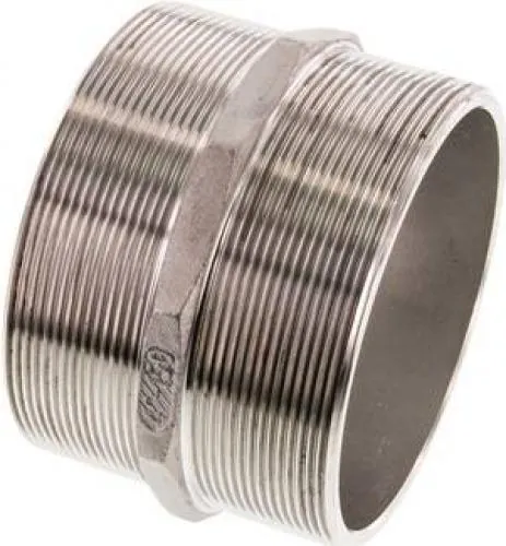 Doppelnippel aus Edelstahl 1.4571, zylindrisches Gewinde, druckfest bis 40 bar, alle Größen