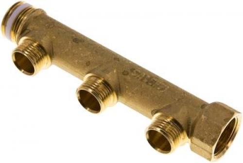 Verteilerrohre mit Außen- und Innengewinde, 3 Abgänge, Messing, PN 10