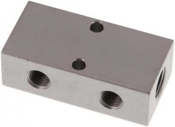 Aluminium-Verteilerleiste 2-fach (doppelseitig), PN 16, Hochdruck, Industrie