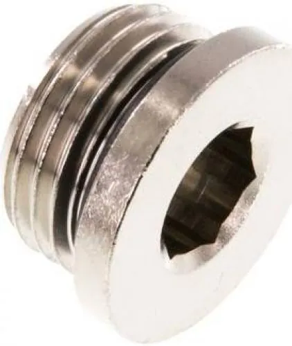 Messing-Verschlussstopfen vernickelt, Innensechskant, zylindrisches Gewinde, PN 16