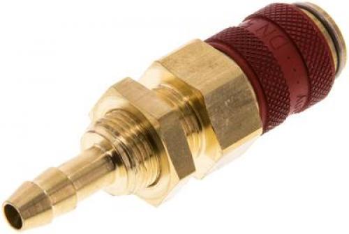 Kupplungsdosen mit Schlauchtülle & Schottgewinde, NW 5, Messing, mit roter Schiebehülse, alle Größen