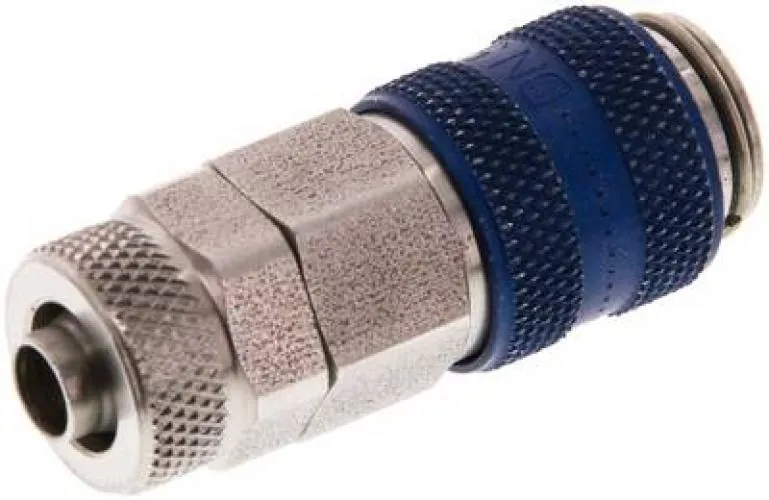 Kupplungsdosen NW 5 mit Überwurfmutter – Edelstahl 1.4305 & blaue Schiebehülse (alle Größen)