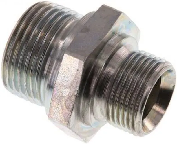 Doppelnippel aus Stahl verzinkt, Zollgewinde, 60° Universaldichtkegel, bis 400 bar, alle Größen