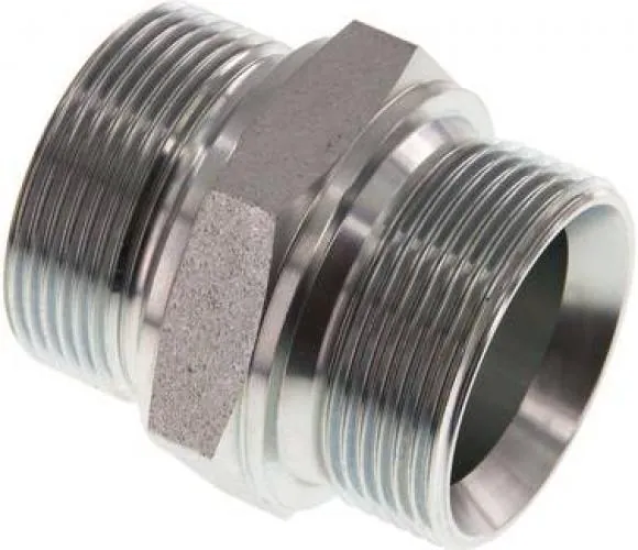 Doppelnippel aus Stahl verzinkt, Zollgewinde, 60° Universaldichtkegel, bis 400 bar, alle Größen