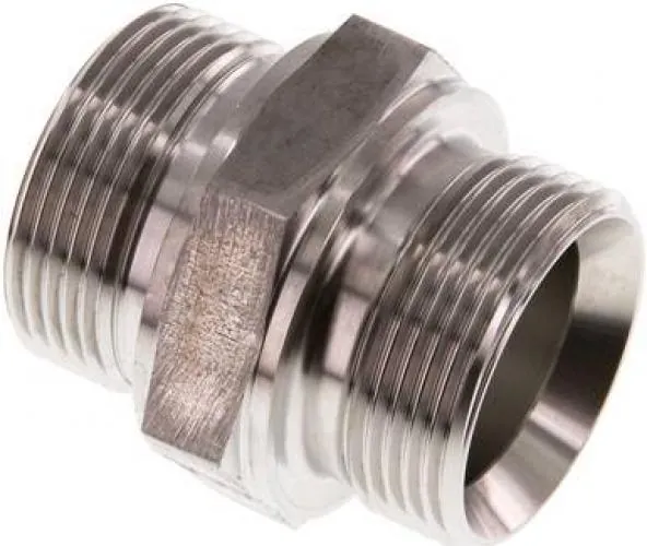 Doppelnippel aus Edelstahl 1.4571, Zollgewinde, 60° Universaldichtkegel, bis 400 bar, alle Größen