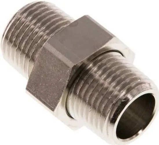 Doppelnippel trennbar aus Messing vernickelt, beidseitig Außengewinde, konisch dichtend, bis 16 bar, alle Größen