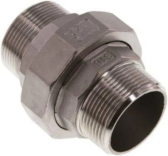 Doppelnippel trennbar aus Edelstahl 1.4408, beidseitig Außengewinde, konisch dichtend, 16 bar, alle Größen