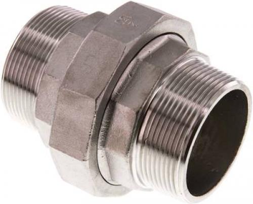 Doppelnippel Edelstahl 1.4408 trennbar mit AG, flach dichtend bis 16 bar, alle Größen