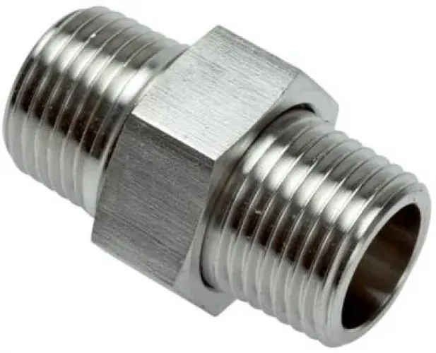 Doppelnippel trennbar aus Edelstahl 1.4571, beidseitig Außengewinde, konisch oder flach dichtend, PN 40, alle Größen