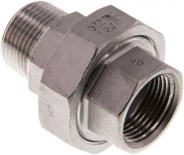 Verschraubung aus Edelstahl 1.4408, Innengewinde und Außengewinde, konisch dichtend, bis 16 bar, auch NPT-Gewinde, alle Größen