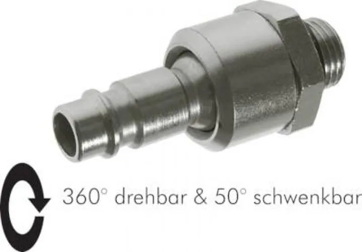 Kupplungsstecker mit Außengewinde & Drehgelenk, NW 7,2, Stahl vernickelt, verschiedene Größen