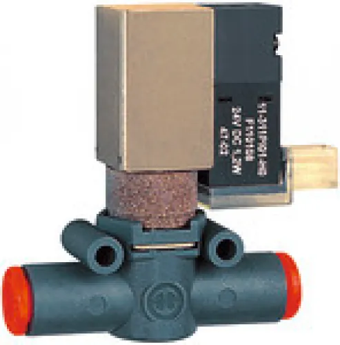RIEGLER 3/2-Wege-Magnetventil, schallgedämpfte Entlüftung, NC oder NO, Anschluss Schlauch–Schlauch
