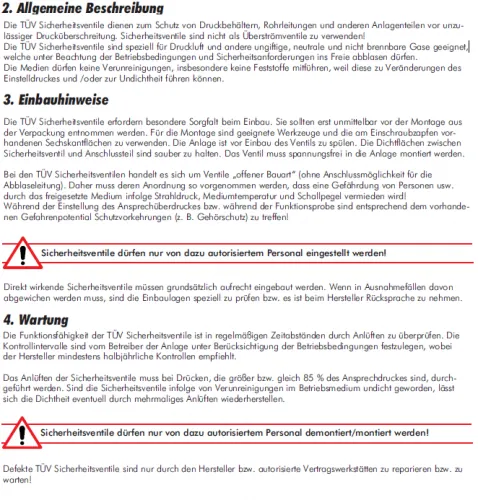Hinweis TÜV Sicherheitsventil DN8 aus vernickeltem Messing