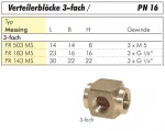 Verteilerblöcke 3-fach, PN 16 Verteilerblock Verteiler Messing Block Winkelverteiler