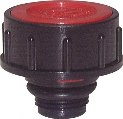 Detailaufnahme einer Belüftungsschraube aus Kunststoff mit integriertem Schaumstofffilter