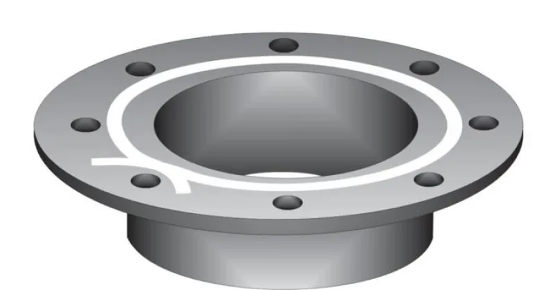 Detailansicht 1 Nahaufnahme einer fertigen, abgedichteten Flanschverbindung, bei der das Band Stoß an Stoß verlegt wurde