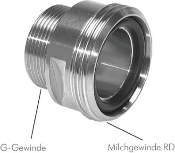 Gewindeeinschraubstutzen Edelstahl 1.4404 DIN 11851 Milchgewinde Hygienic Design