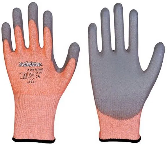 Detailaufnahme des Handschuhs, die die feine Strickung und das robuste Spezialgewebe zeigt