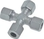 Kreuz-Verschraubungen, Stahl verzinkt, Kreuz-Schneidringverschraubung, alle Größen, Schneidring, Schneidringverschraubung, Reduziereinsatz, Klemmring, Klemmringverschraubung