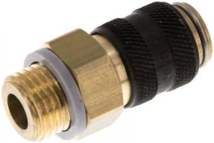 Kupplungsdosen mit Außengewinde, NW 5, Messing, mit schwarzer Schiebehülse, alle Größen von www.pneumatikshop-online.de