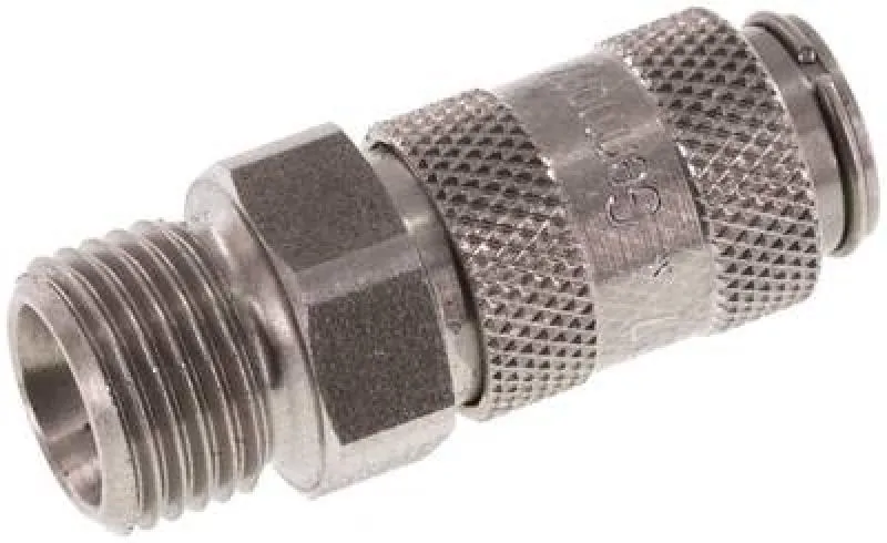 Pneumatik-Kupplungsdose NW 2,7 mit Außengewinde aus Edelstahl 1.4305