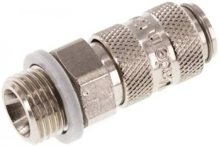 Pneumatik-Kupplungsdose NW 2,7 mit Außengewinde aus vernickeltem Messing