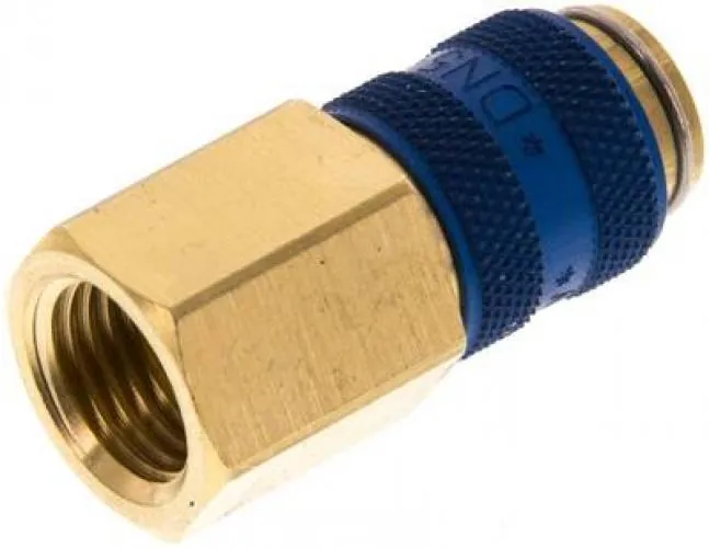 Kupplungsdosen mit Innengewinde, NW 5, Messing, mit blauer Schiebehülse, alle Größen von www.pneumatikshop-online.de