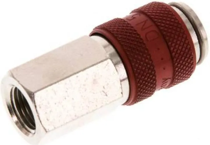 Kupplungsdosen mit Innengewinde, NW 5, Messing vernickelt, mit roter Schiebehülse, alle Größen von www.pneumatikshop-online.de