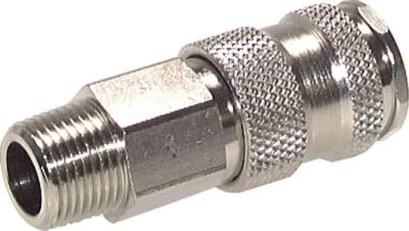 Kupplungsdosen mit Außengewinde, Kugelverriegelung, NW 7,2, Stahl gehärtet, vernickelt/Messing vernickelt, alle Größen von www.pneumatikshop-online.de