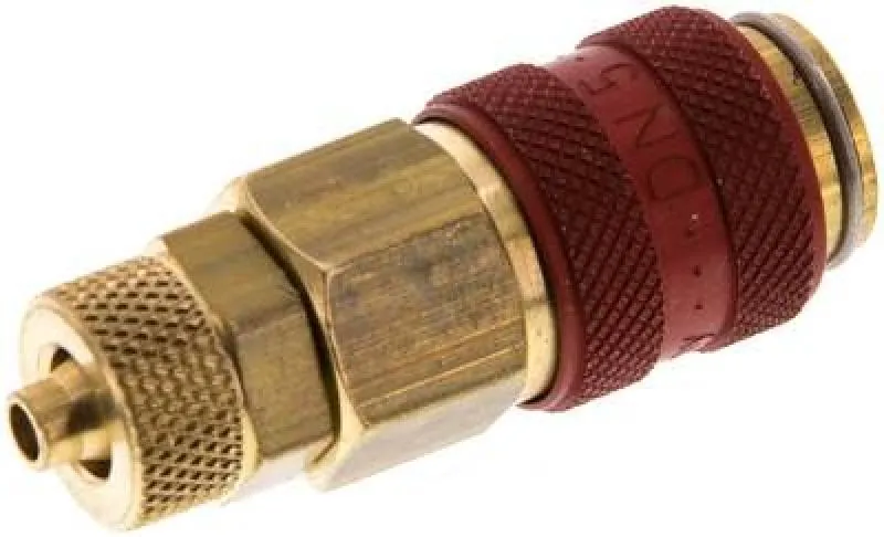 Kupplungsdosen mit Überwurfmutter, NW 5, Messing, mit roter Schiebehülse, alle Größen von www.pneumatikshop-online.de
