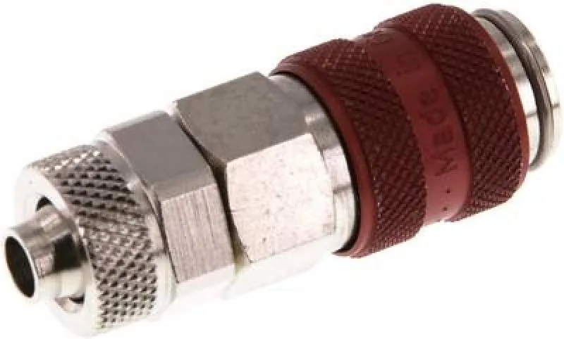 Kupplungsdosen mit Überwurfmutter, NW 5, Messing vernickelt, mit roter Schiebehülse, alle Größen von www.pneumatikshop-online.de