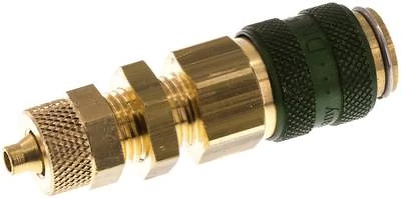 Kupplungsdosen mit Überwurfmutter & Schottgewinde, NW 5, Messing, mit grüner Schiebehülse, alle Größen von www.pneumatikshop-online.de