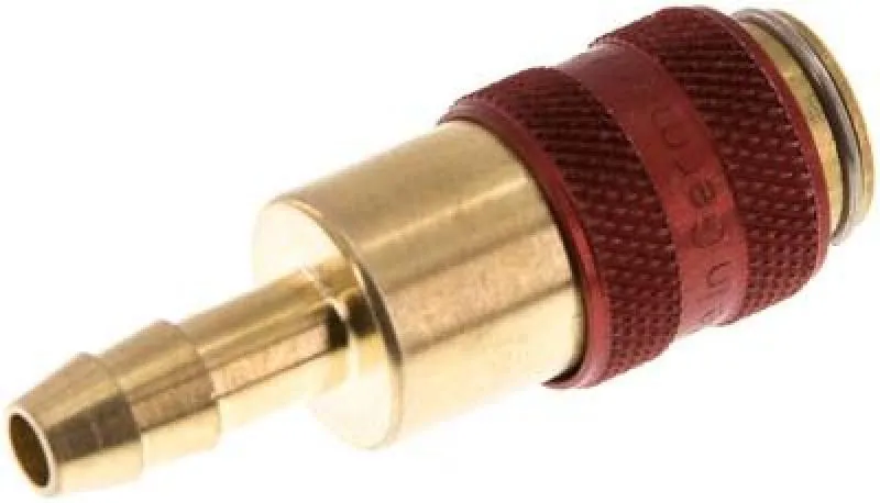Kupplungsdosen mit Schlauchtülle, NW 5, Messing, mit roter Schiebehülse, alle Größen von www.pneumatikshop-online.de