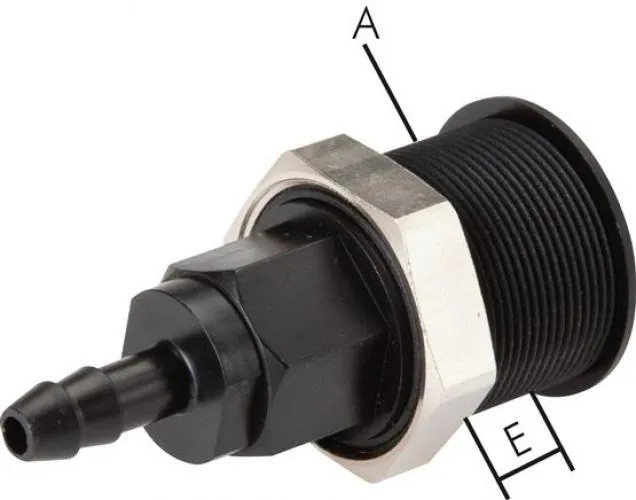 Original Parker® Abreiß-Kupplungsdose aus schwarzem POM mit Schlauchtülle und Schottgewinde NW 5