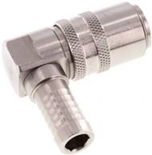 Preview: Temperierkupplungsdosen 90° Winkel Schlauchtülle DN9 13mm Zapfen MIT ENTRIEGELUNG GSP® Edelstahl 1.4305 alle Größen