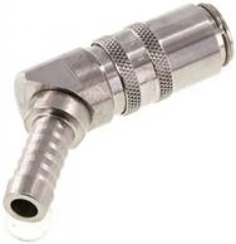 45 Grad Winkel-Temperierkupplungsdose DN6 mit 9mm Schlauchtülle und Entriegelung GSP® Edelstahl