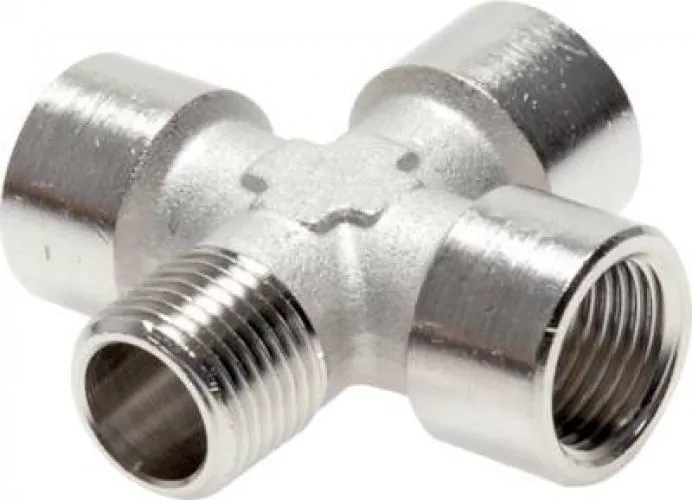Kreuz-Stück aus vernickeltem Messing mit Gewindemix Innen-Innen-Innen-Außen (IIIA) für 16 bar