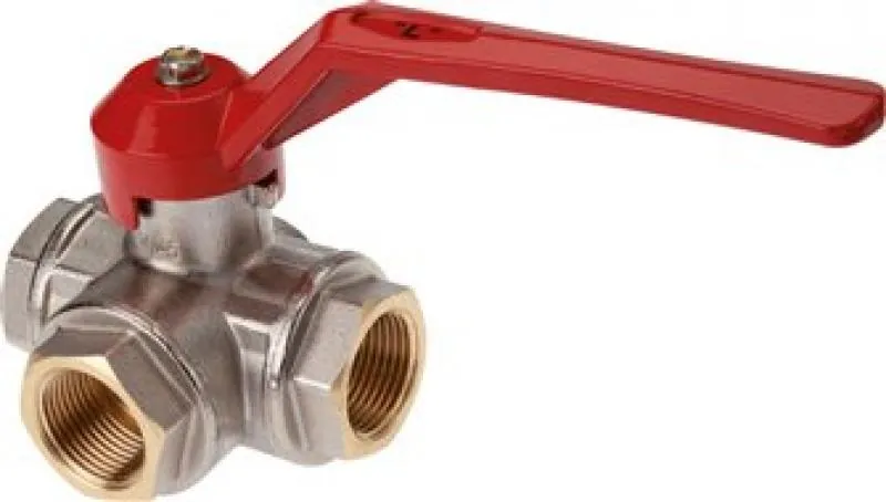 3-Wege Kugelhahn Messing vernickelt L- und T-Bohrung bis 55 bar alle Größen