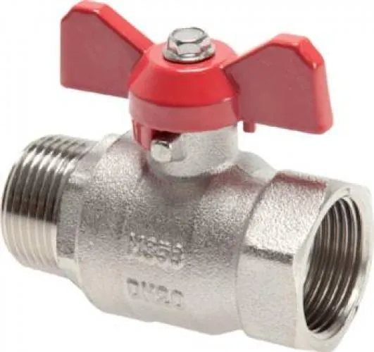 Einschraub-Kugelhahn 2-teilig Messing vernickelt voller Durchgang IG/AG PN 25 Eco-Line mit Flügelmutter alle Größen