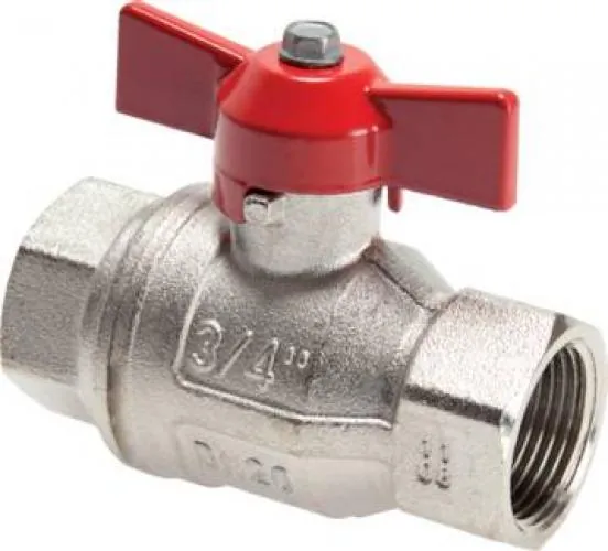 Kugelhahn 2-teilig Messing vernickelt voller Durchgang IG 14–50 bar mit Flügelgriff alle Größen