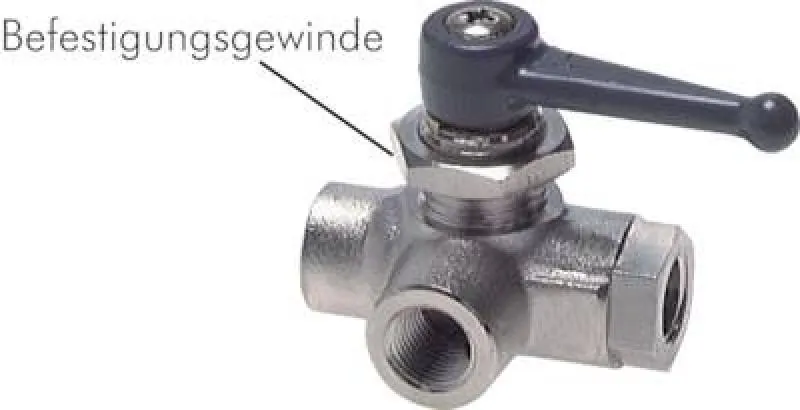 3-Wege L-Kugelhahn mit langem Griff für Schalttafeleinbau Messing vernickelt PN 20 alle Größen