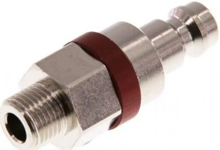 Kupplungsstecker mit Außengewinde, NW 5, Messing vernickelt, mit roter Farbmarkierung, alle Größen von www.pneumatikshop-online.de